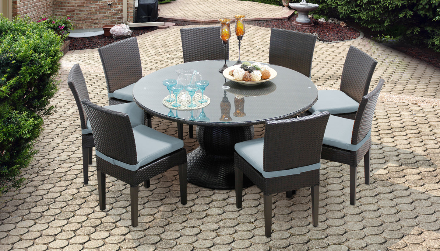 Napa 9 Piece Round Outdoor Patio Wicker Dining Set with Cushions