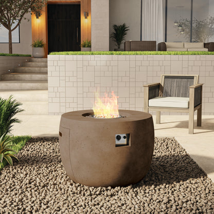 TK Classics 34.5” Round Fire Pit with Travertine Stone Finish