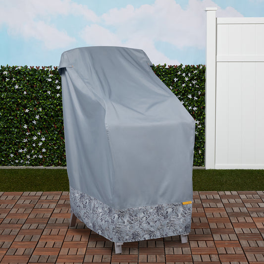 Vera Bradley by Classic Accessories Water-Resistant Stackable Patio Chair Cover, 26 x 34 x 45 Inch, Rain Forest Toile Gray