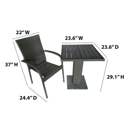 TK Classics® 3-Piece Wicker Outdoor Dining Set, Gray