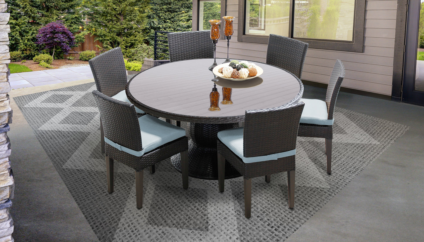 Belle 7 Piece Round Outdoor Patio Wicker Dining Set with Cushions