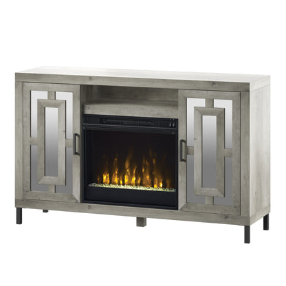 TV Stand for TVs up to 60" with Electric Fireplace and Mirrored Cabinet Doors