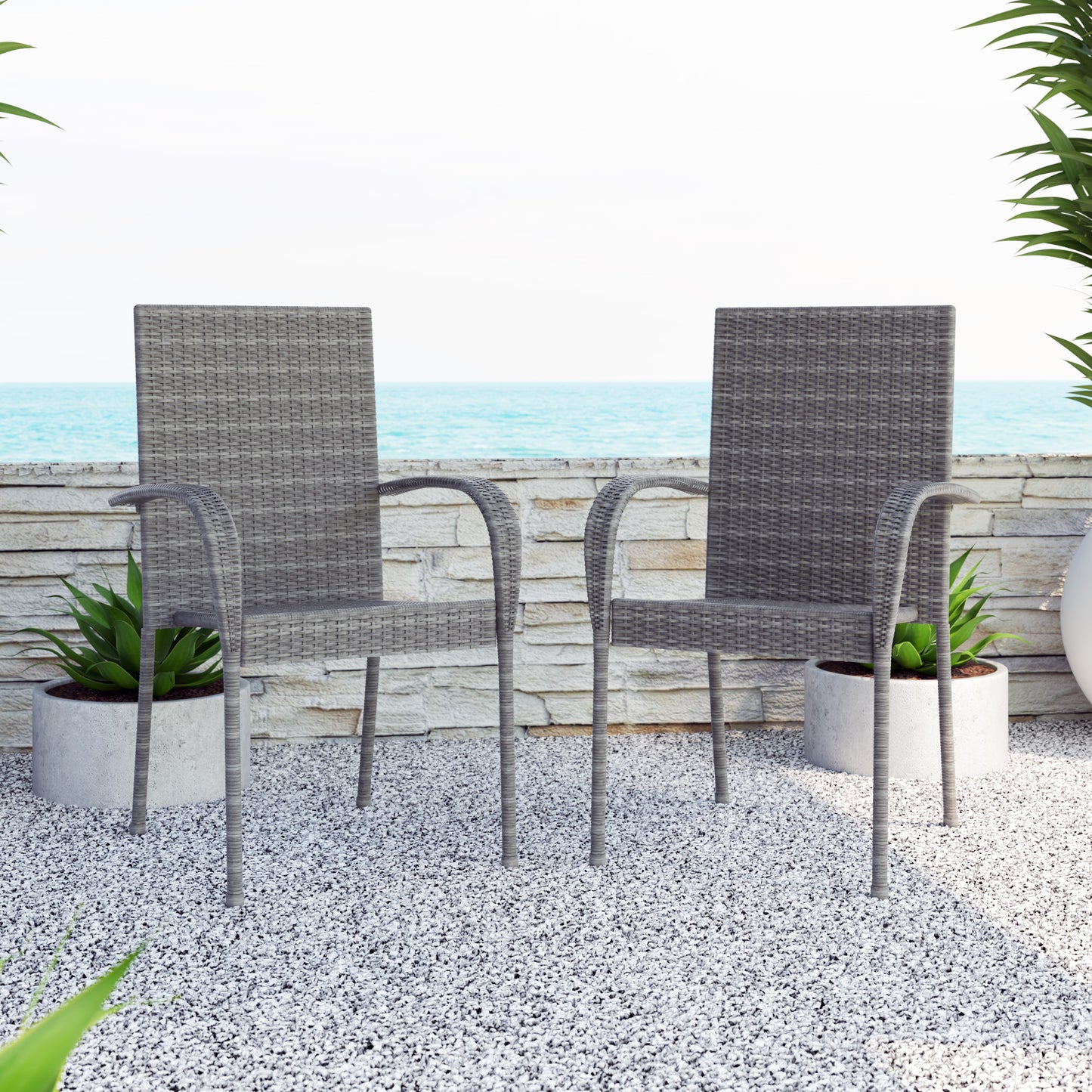 TK Classics Outdoor Wicker Dining Arm Chairs, Set of 2