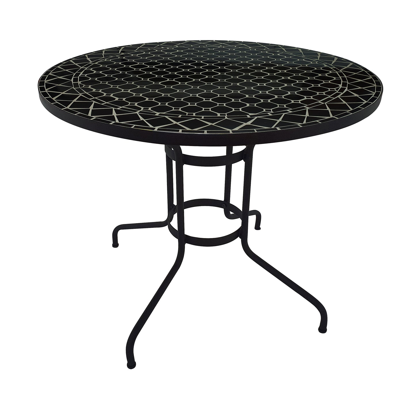 TK Classics Round Outdoor Dining Table with Black Mosaic Tabletop, 35"W