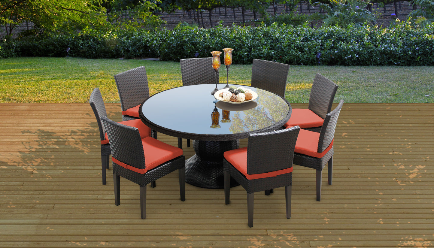 Napa 9 Piece Round Outdoor Patio Wicker Dining Set with Cushions