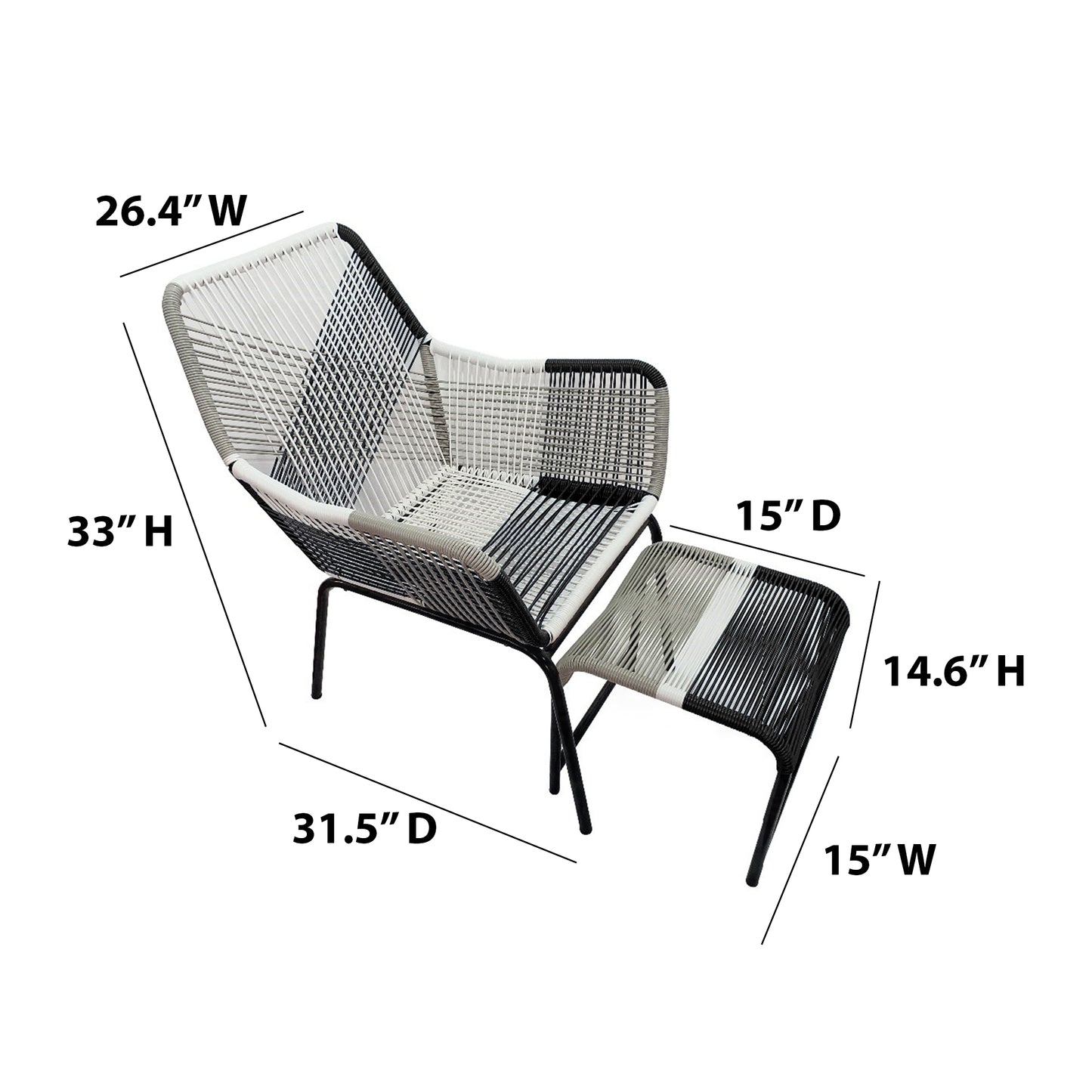 TK Classics Outdoor Wicker Contemporary Lounge Chair with Ottoman