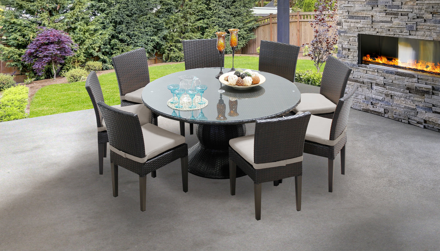 Napa 9 Piece Round Outdoor Patio Wicker Dining Set with Cushions