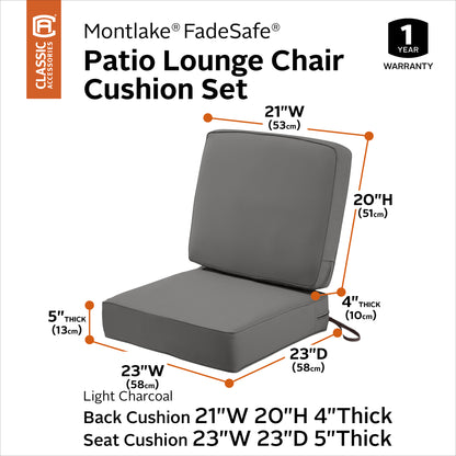 Classic Accessories Montlake FadeSafe Weatherproof Outdoor Chair Cushion, Set of 2