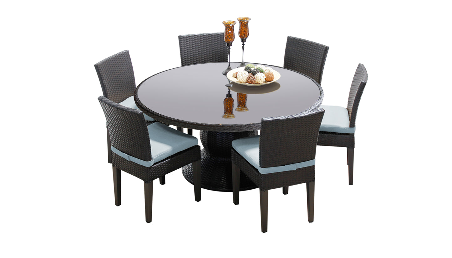 Belle 7 Piece Round Outdoor Patio Wicker Dining Set with Cushions