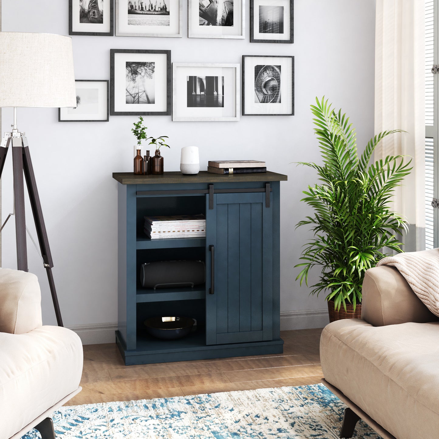 Accent Cabinet with Sliding Barn Door and Adjustable Shelving