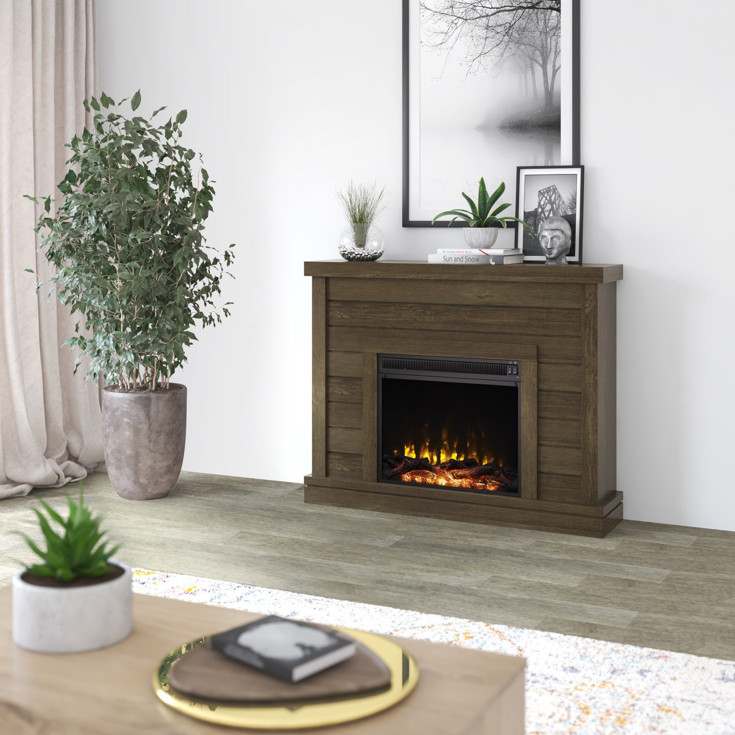 Shiplap Wall Mantel Electric Fireplace