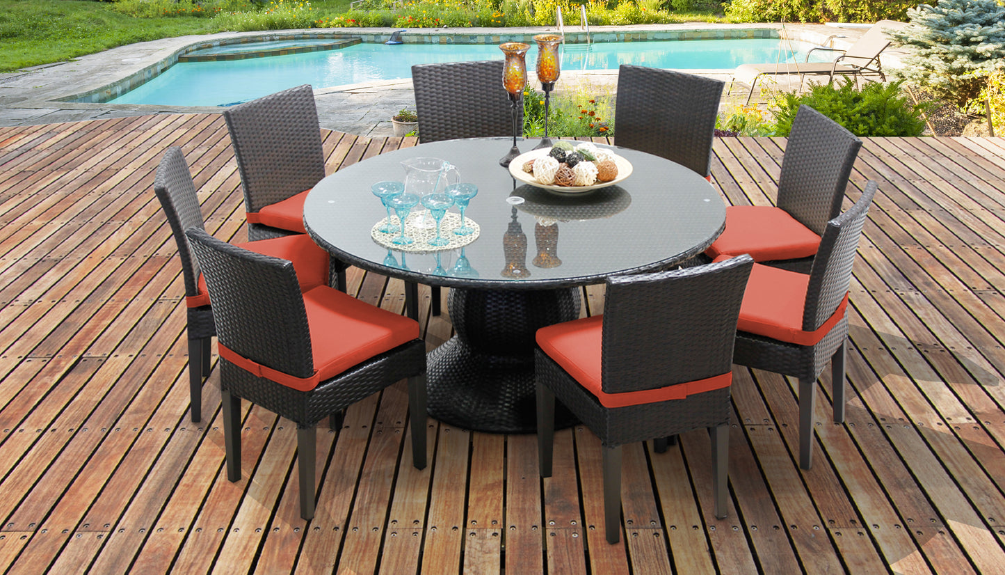 Napa 9 Piece Round Outdoor Patio Wicker Dining Set with Cushions