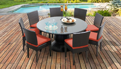 Napa 9 Piece Round Outdoor Patio Wicker Dining Set with Cushions