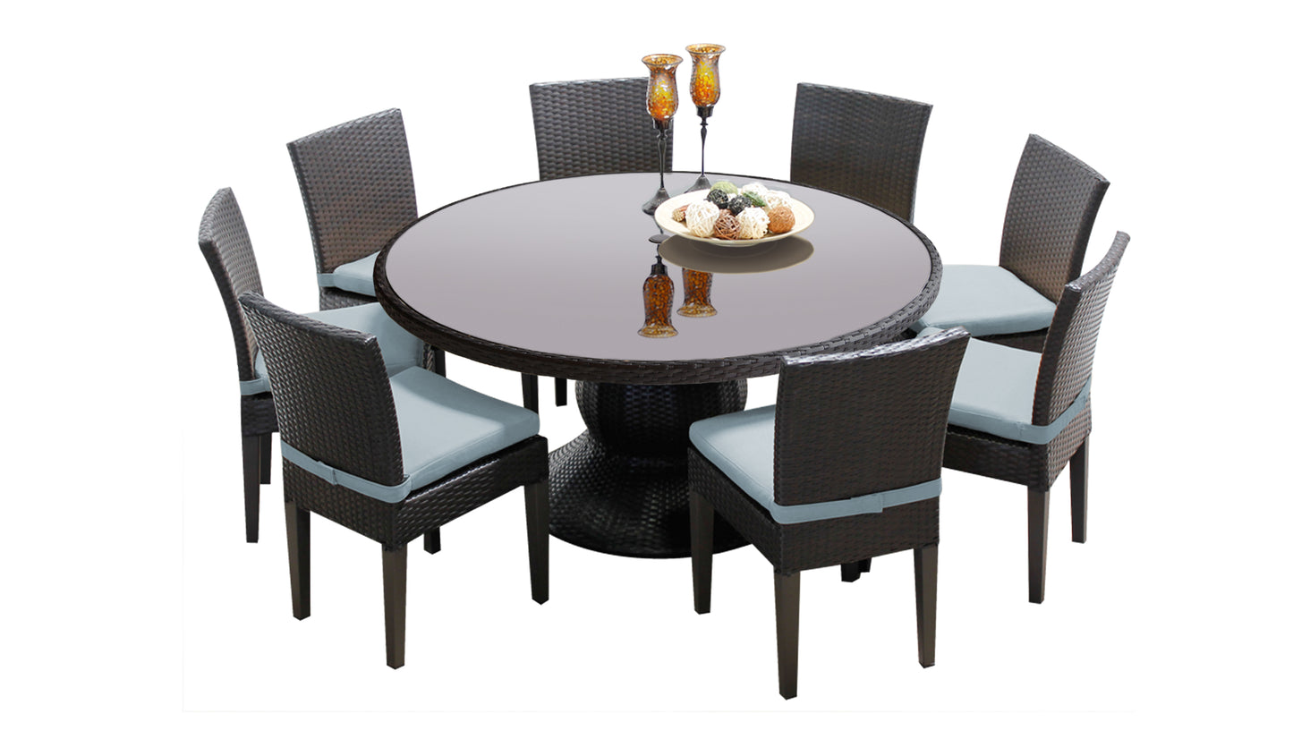 Napa 9 Piece Round Outdoor Patio Wicker Dining Set with Cushions