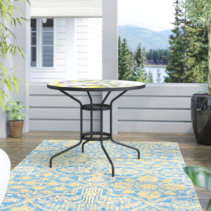TK Classics Round Outdoor Dining Table with Geometric Tabletop, 35"W