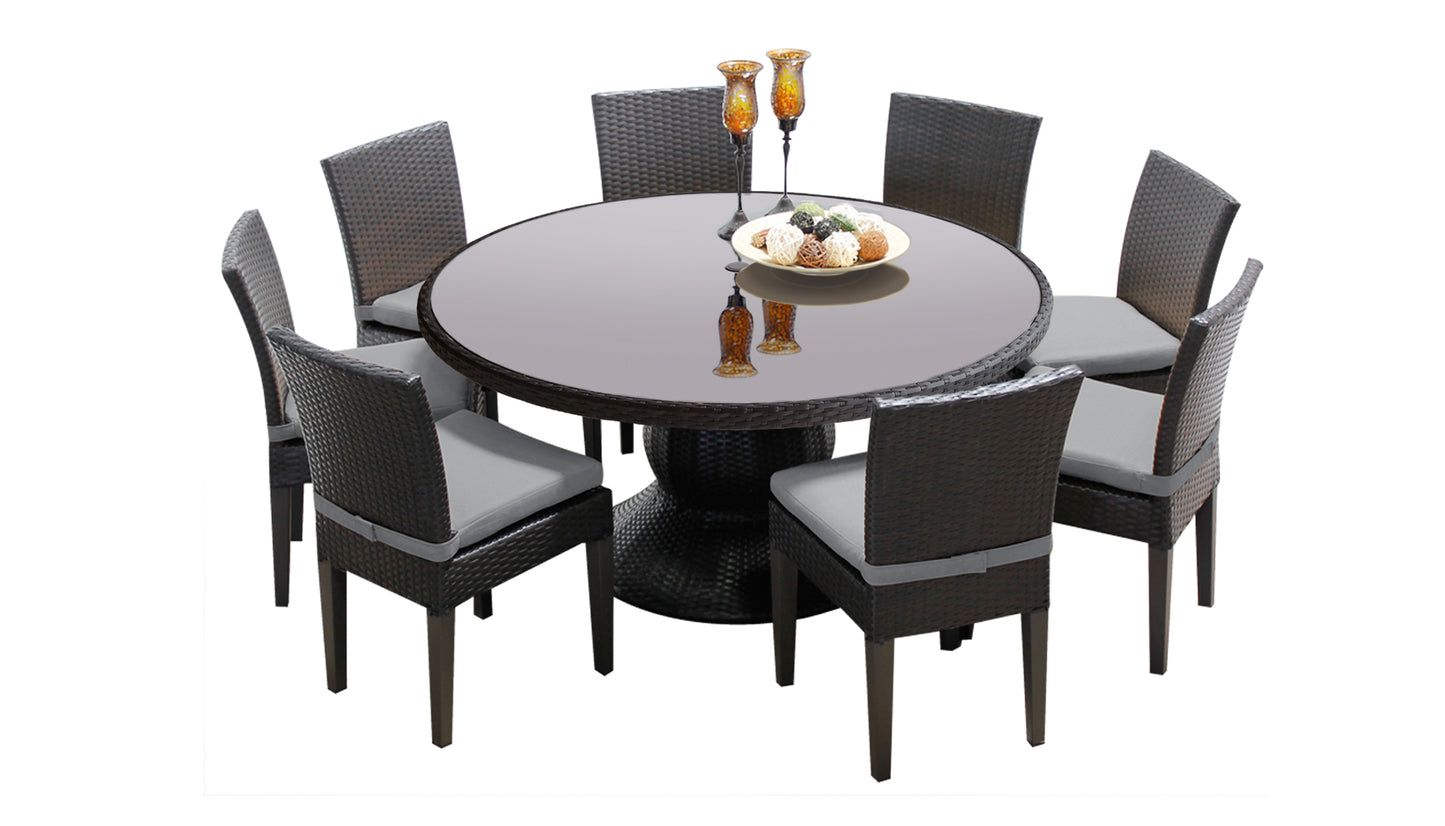 Napa 9 Piece Round Outdoor Patio Wicker Dining Set with Cushions
