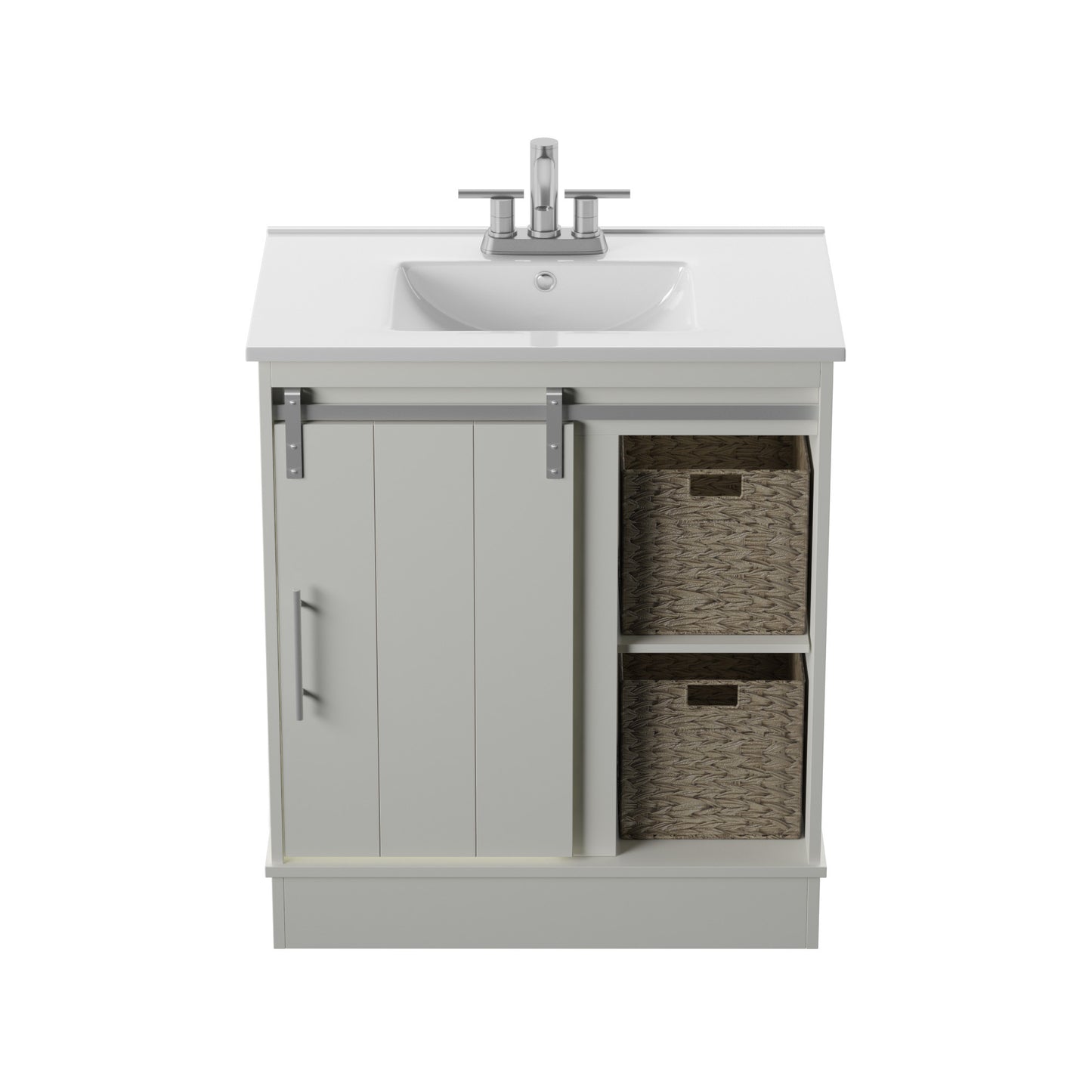 Dalton 30" Sliding Barn Door Single Bathroom Vanity with Woven Baskets