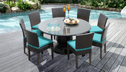Napa 9 Piece Round Outdoor Patio Wicker Dining Set with Cushions