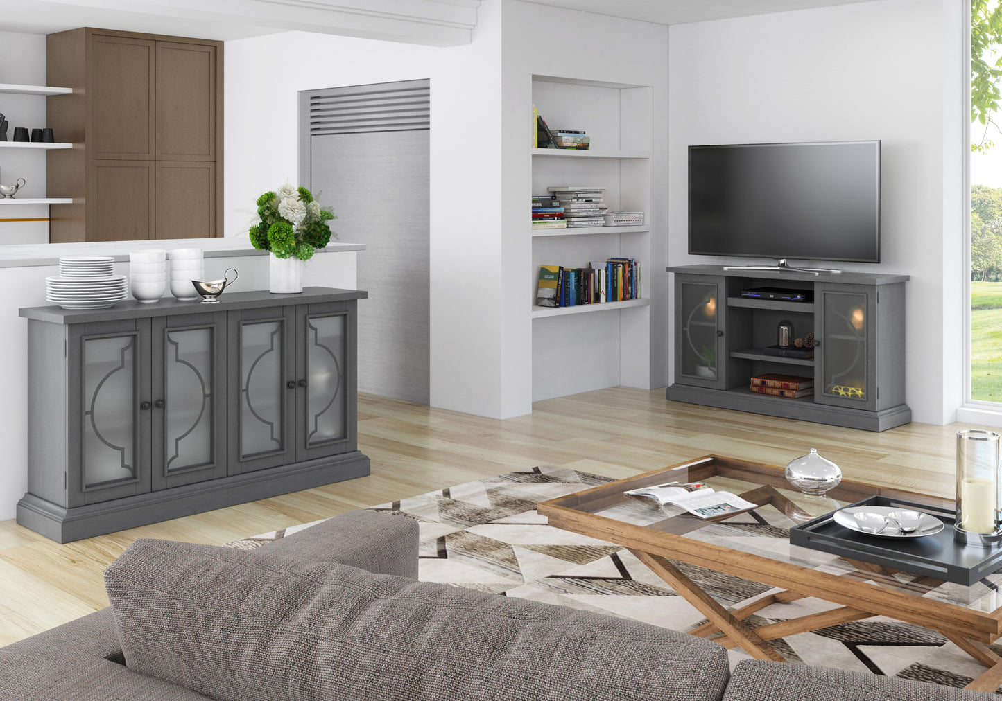 Twin Star Home Sideboard with Frosted Glass Doors