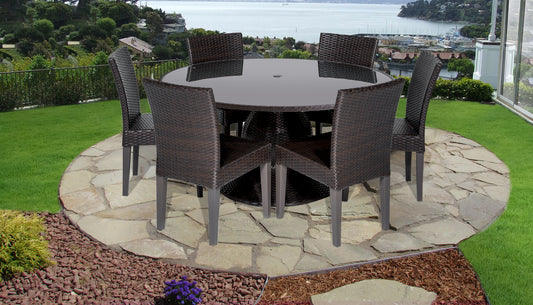 Belle 7 Piece Round Outdoor Patio Wicker Dining Set
