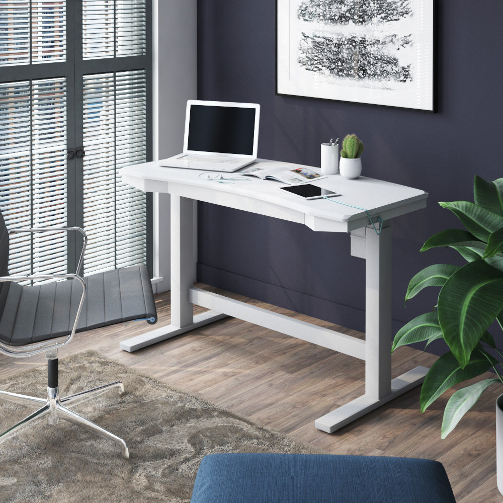 Electric Adjustable Height Desk with Charging Station, Brushed White