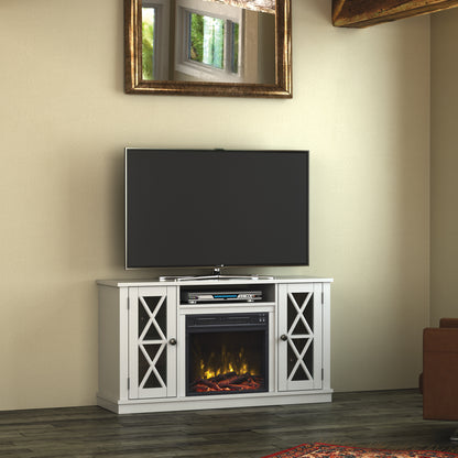 TV Stand for TVs up to 55" with Electric Fireplace and Glass Doors with X Mullions