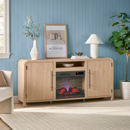 Chantelle 70” Modern Curved TV Stand with duraflame® Smart Electric Fireplace, Alexa Voice & App Control