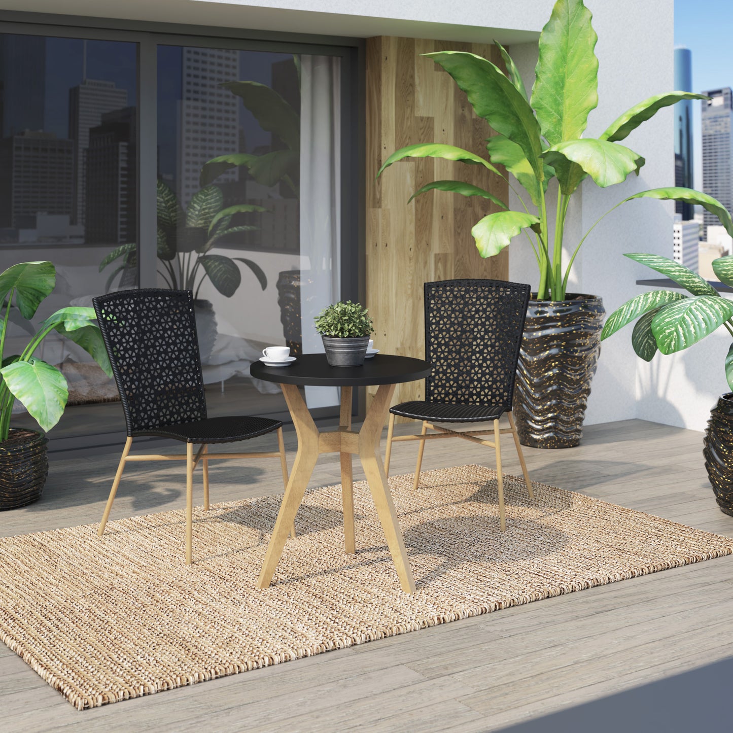 TK Classics 3 Piece Outdoor Dining Set with Tapered Legs
