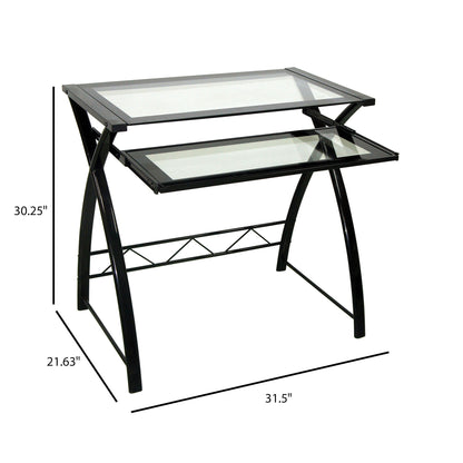 Bell'O Clear Modern Glass Computer Desk with Keyboard Tray - Black/Clear, CD8855 - for Laptops, Desktop PC & Monitor