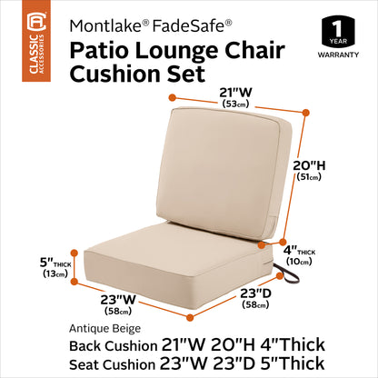 Classic Accessories Montlake FadeSafe Weatherproof Outdoor Chair Cushion, Set of 2