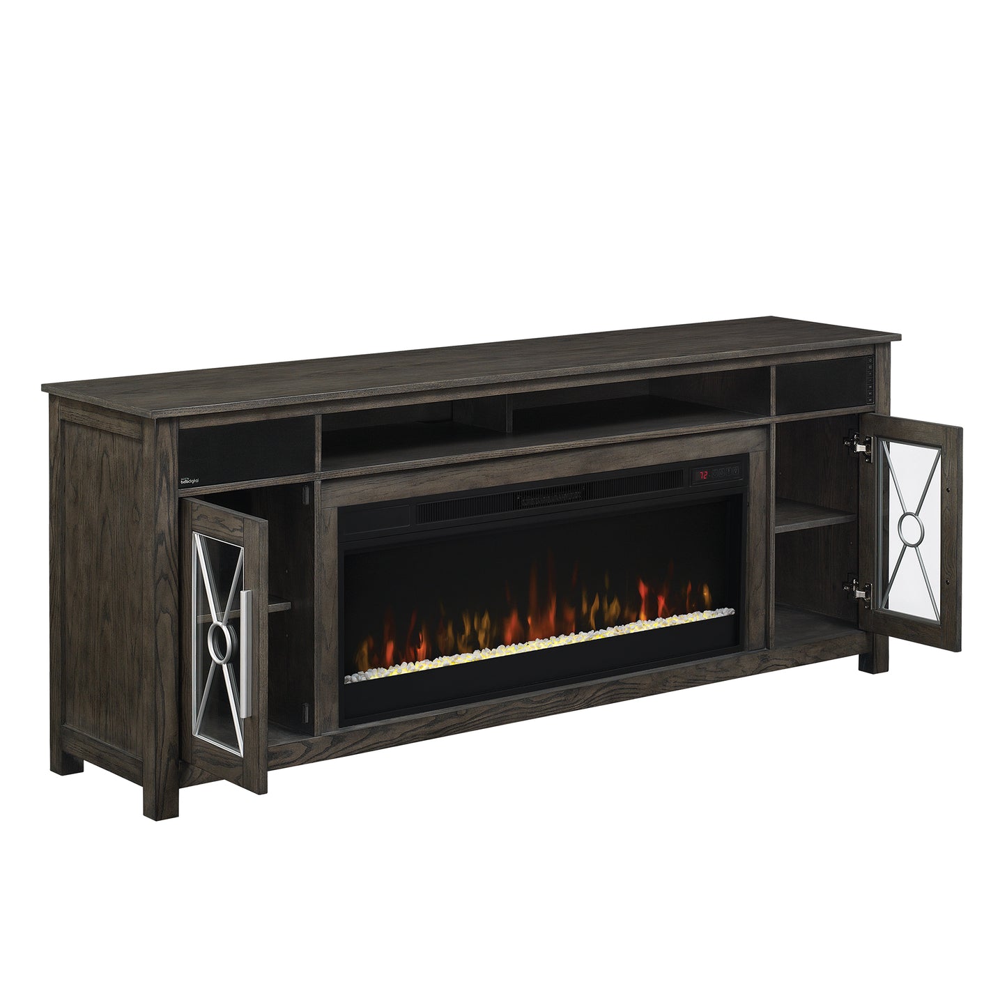 Heathrow TV Stand with Two Speakers for TVs up to 80”, Tifton Oak (Electric Fireplace sold separately)
