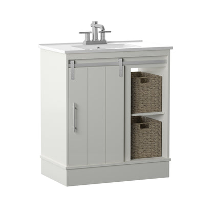 Dalton 30" Sliding Barn Door Single Bathroom Vanity with Woven Baskets