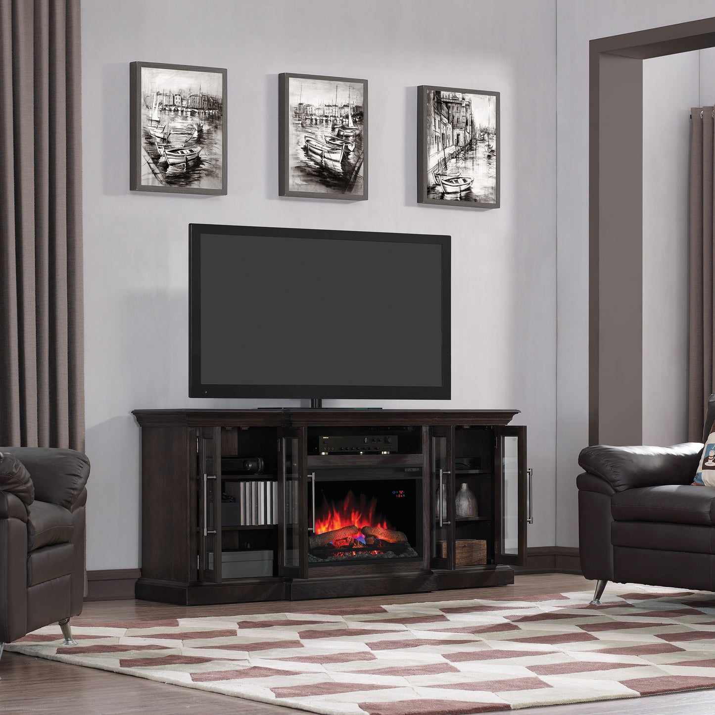 Grand TV Stand for TVs up to 80", Espresso Pine (Electric Fireplace Insert sold separately)