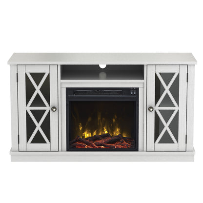 TV Stand for TVs up to 55" with Electric Fireplace and Glass Doors with X Mullions