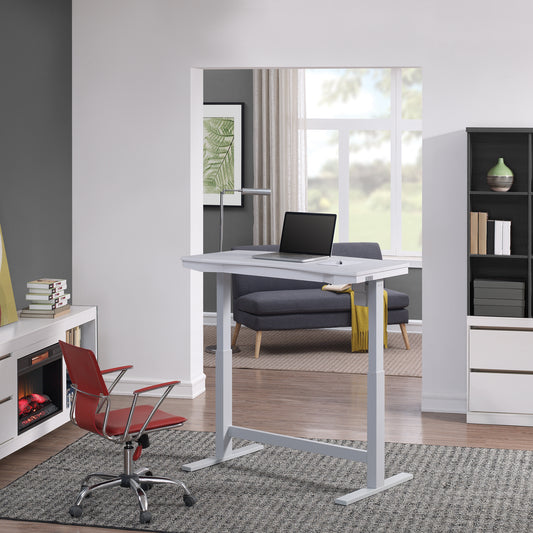 Electric Adjustable Height Desk with Charging Station, Brushed White