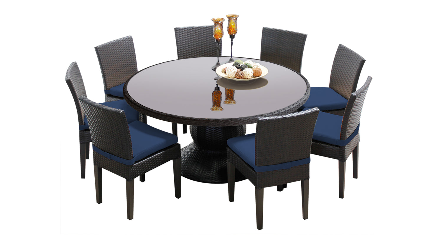 Napa 9 Piece Round Outdoor Patio Wicker Dining Set with Cushions