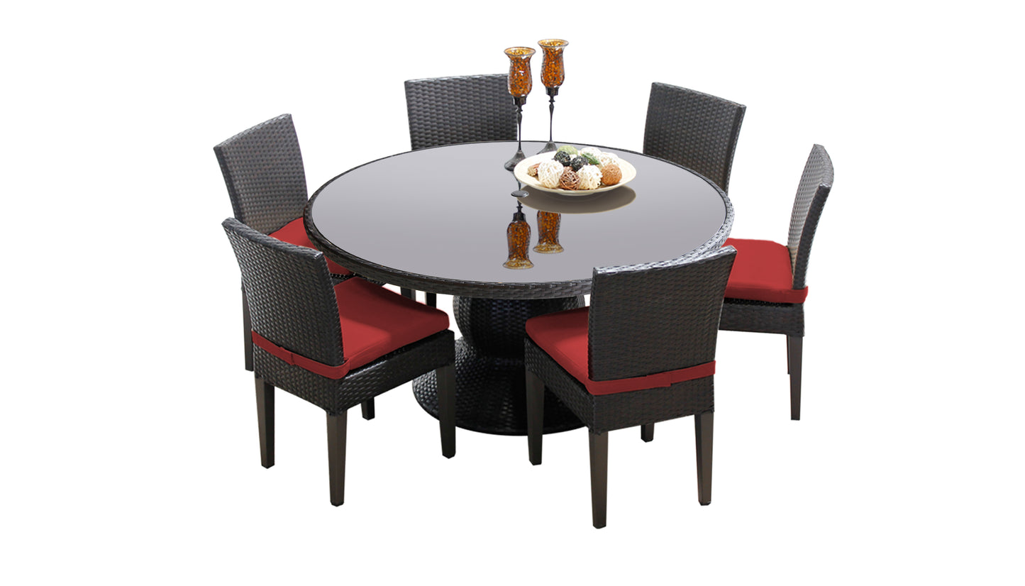 Belle 7 Piece Round Outdoor Patio Wicker Dining Set with Cushions
