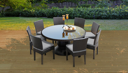 Barbados 9 Piece Round Outdoor Patio Wicker Dining Set with Cushions