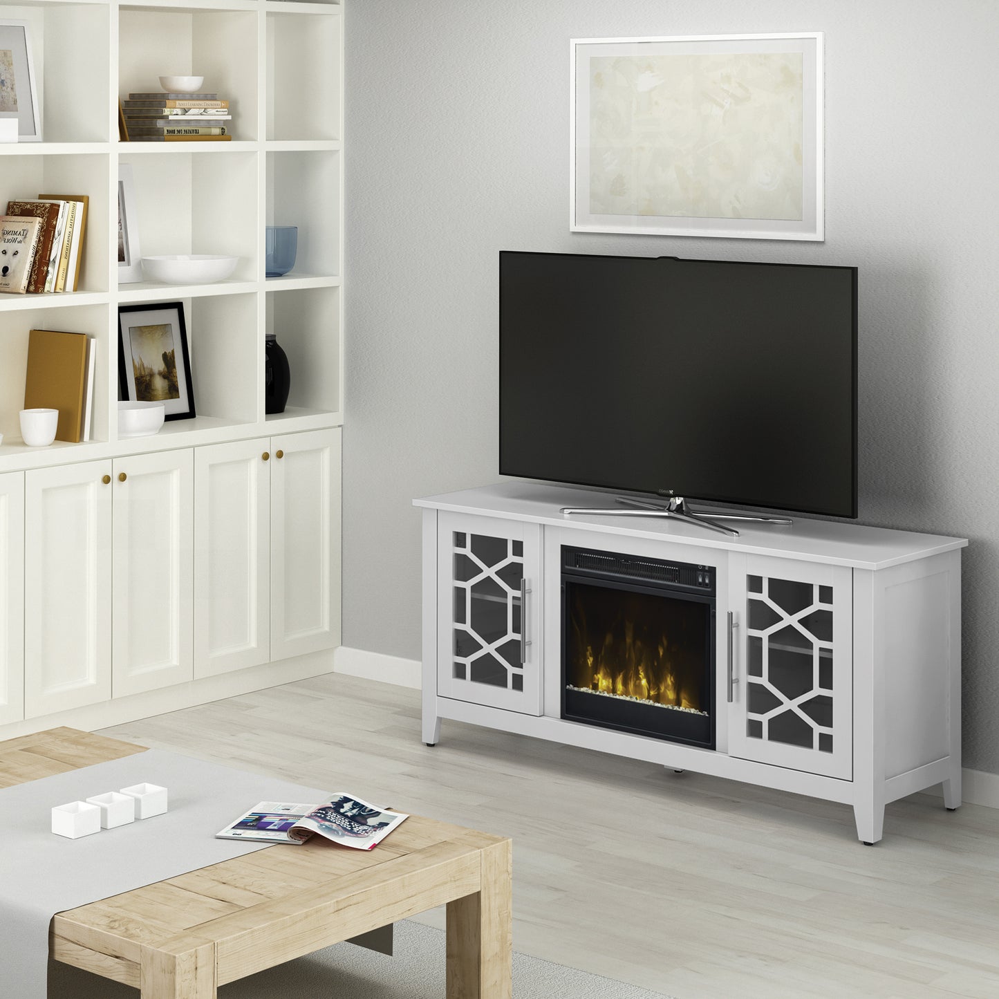 Clarion TV Stand for TVs up to 60" with 18" Electric Fireplace, Pure White