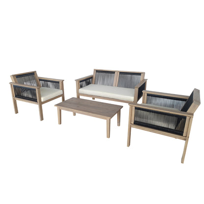 TK Classics 4-Piece Acacia and Wrapped Rope Conversation Set with Cushions
