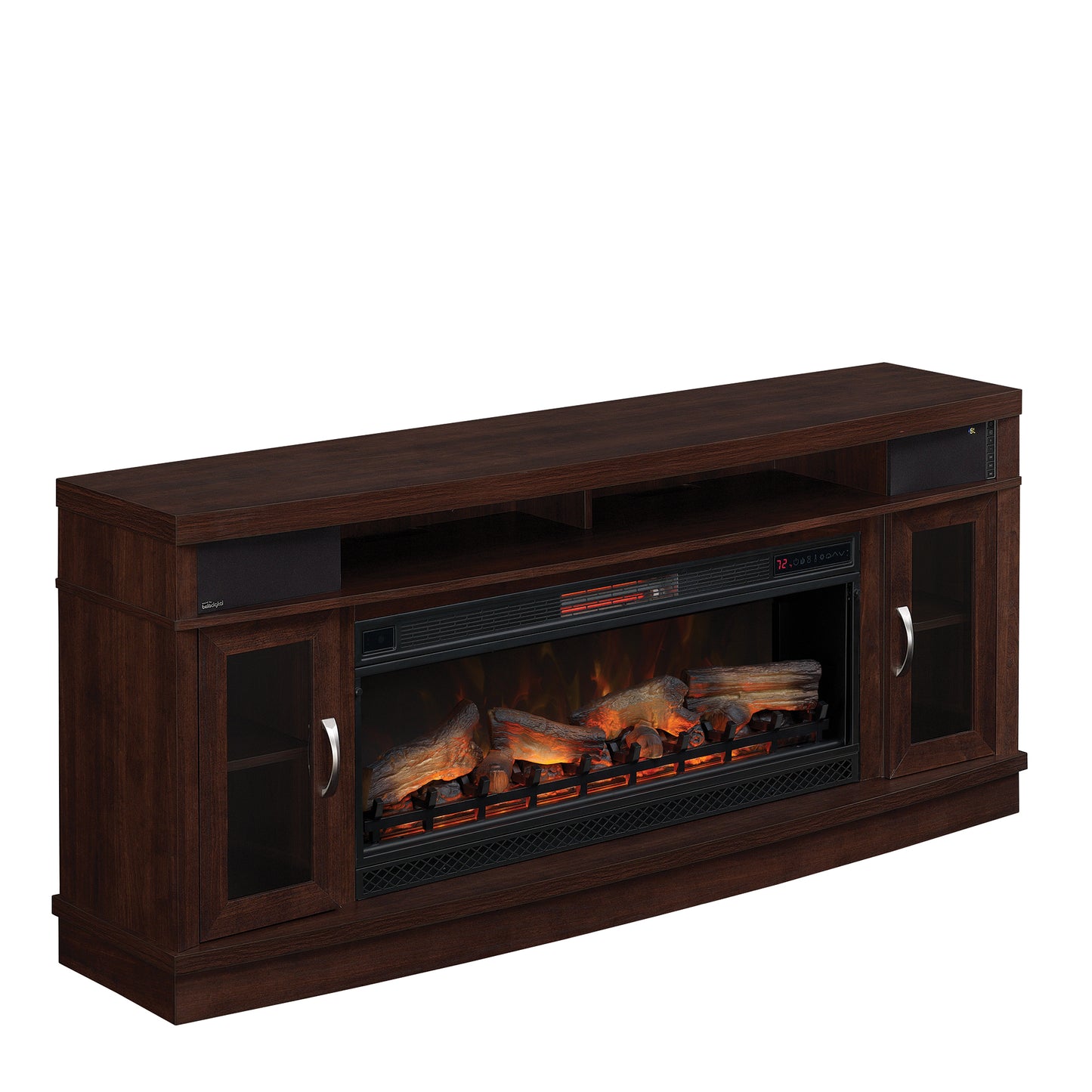 Deerfield TV Stand with Two Speakers for TVs up to 80", Antique Brown Cherry (Electric Fireplace sold separately)