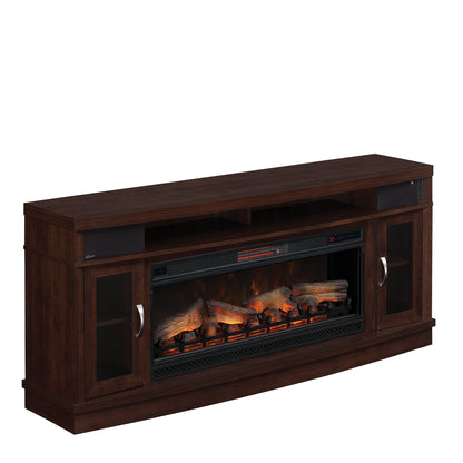 Deerfield TV Stand with Two Speakers for TVs up to 80", Antique Brown Cherry (Electric Fireplace sold separately)