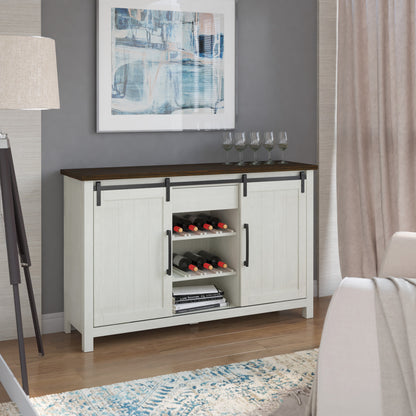 Modern Farmhouse Sideboard with Wine Storage and Sliding Barn Doors