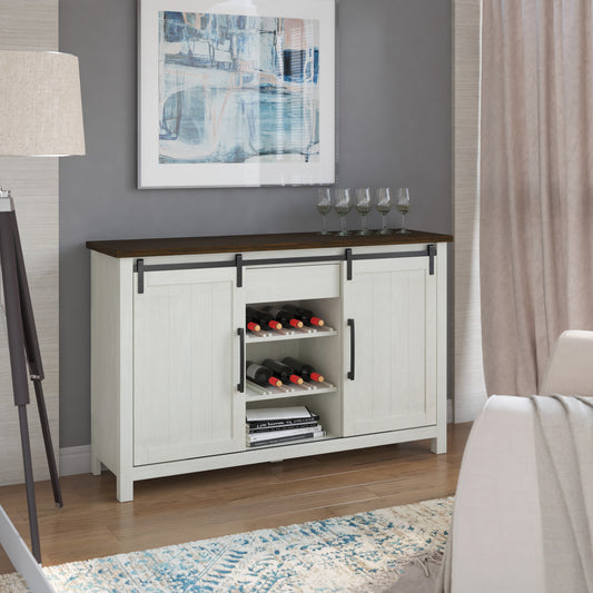 Modern Farmhouse Sideboard with Wine Storage and Sliding Barn Doors