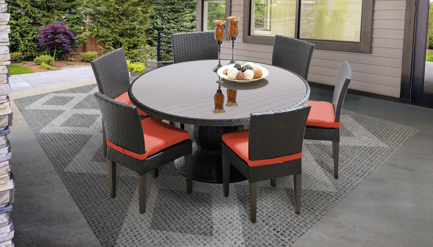 Belle 7 Piece Round Outdoor Patio Wicker Dining Set with Cushions