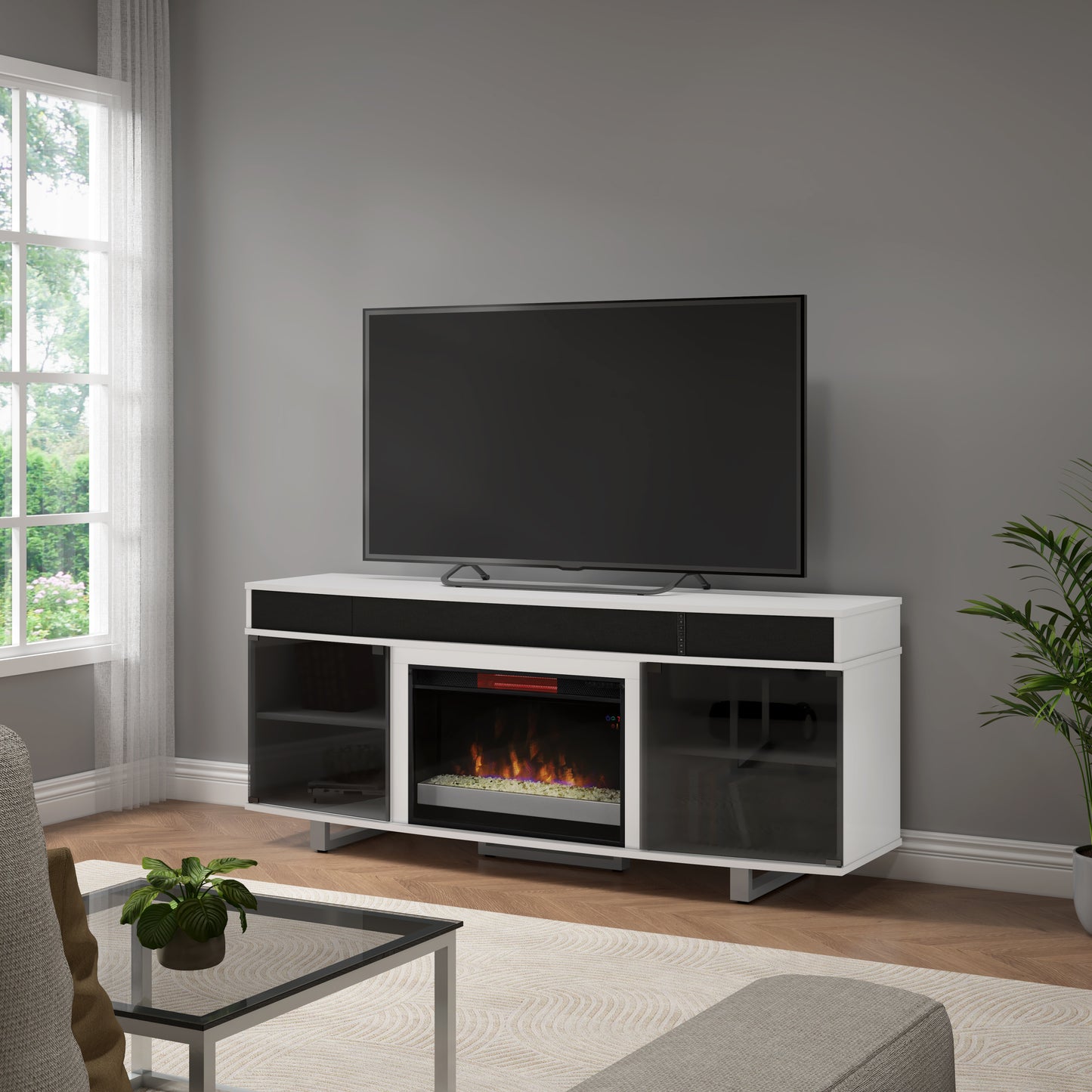 Enterprise TV Stand for TVs up to 80", Imperial Gray (Electric Fireplace sold separately)