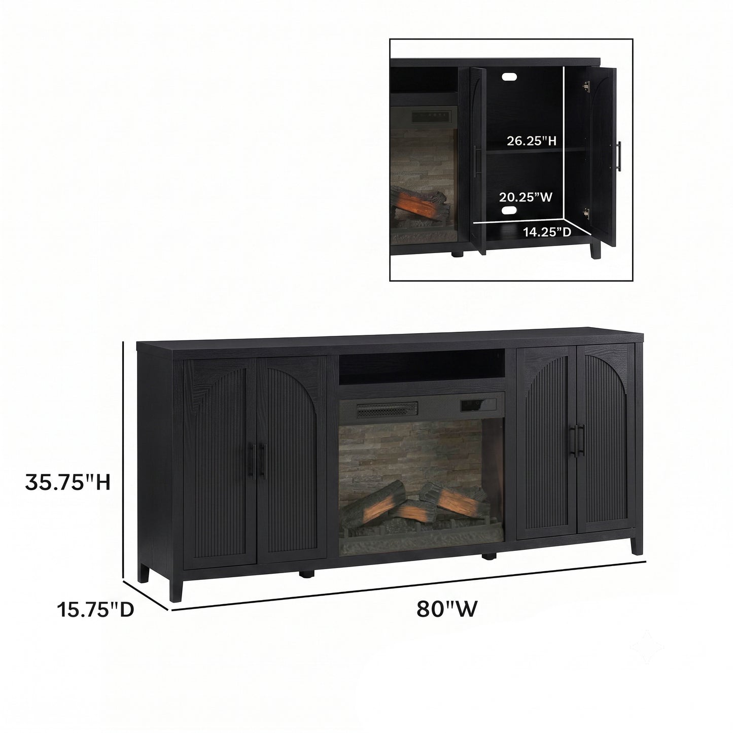 Sasha 80" Modern Reeded TV Stand with duraflame® Smart Electric Fireplace