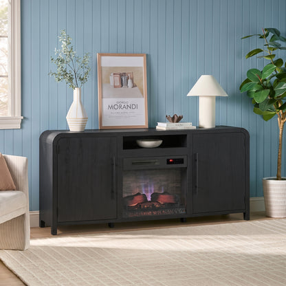 Chantelle 70” Modern Curved TV Stand with duraflame® Smart Electric Fireplace, Alexa Voice & App Control