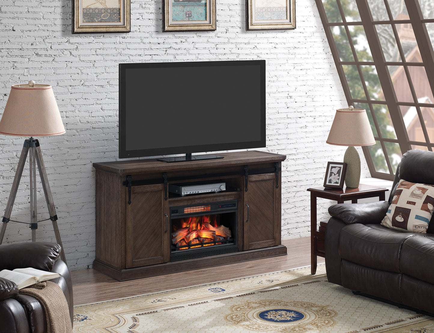 Southgate TV Stand with ClassicFlame® Electric Fireplace, Antique Coffee