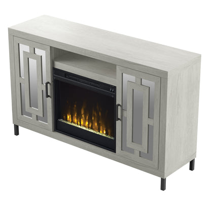 TV Stand for TVs up to 60" with Electric Fireplace and Mirrored Cabinet Doors